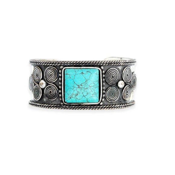 Myra Silver and Turquoise Handcrafted Cuff Bracelet "Mountain Views" - Picture 2 of 6